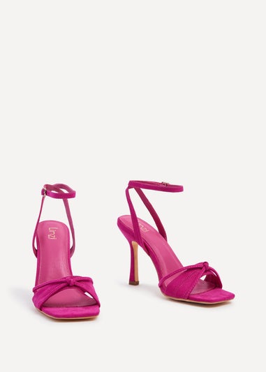 Linzi Nola Fuchsia Faux Suede Square Toe Heeled Sandal