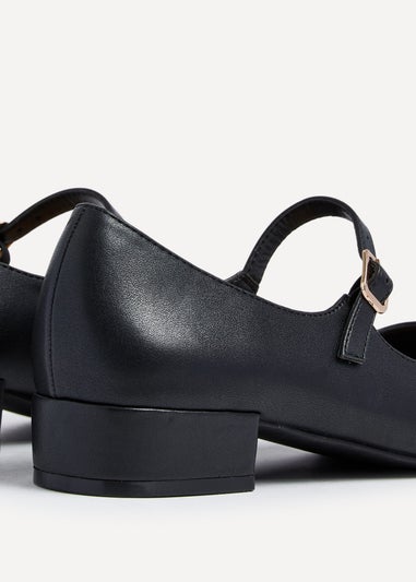 Linzi Carley Black Faux Leather Low Block Court Shoe