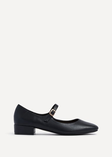 Linzi Carley Black Faux Leather Low Block Court Shoe