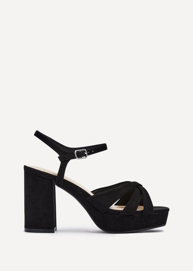 Linzi Keliah Black Faux Suede Crossover Platform Heels