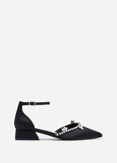 Linzi Lucia Black Satin Court Style Low Block Heel