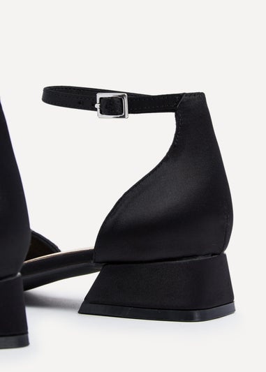 Linzi Lucia Black Satin Court Style Low Block Heel