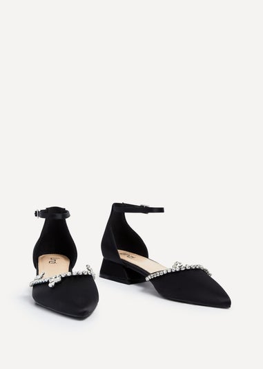 Linzi Lucia Black Satin Court Style Low Block Heel