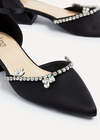 Linzi Lucia Black Satin Court Style Low Block Heel