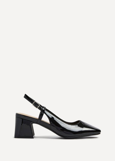 Linzi Mya Black Faux Patent Leather Round Toe Block Heel