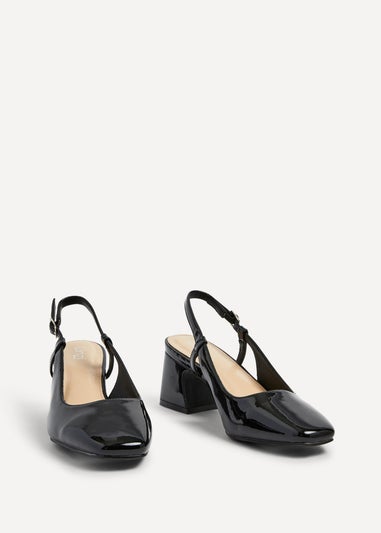 Linzi Mya Black Faux Patent Leather Round Toe Block Heel