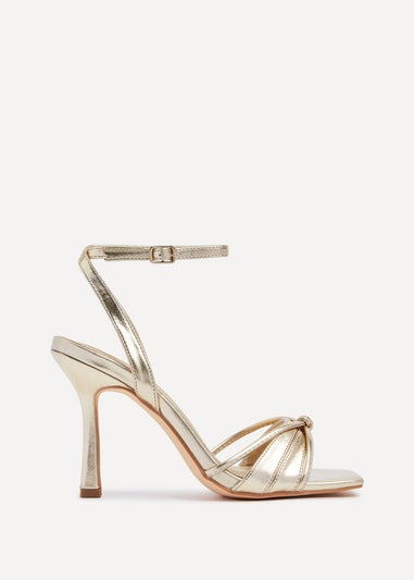 Linzi Nola Gold Faux Leather Square Toe Heeled Sandal