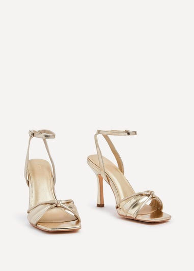 Linzi Nola Gold Faux Leather Square Toe Heeled Sandal