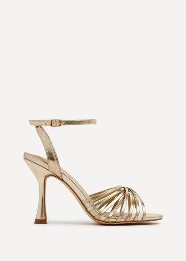 Linzi Fleur Gold Faux Leather Heeled Sandal