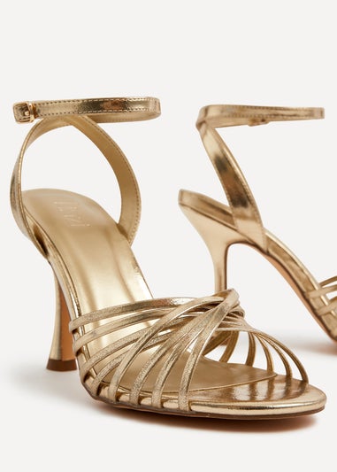 Linzi Fleur Gold Faux Leather Heeled Sandal