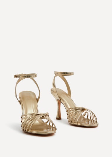 Linzi Fleur Gold Faux Leather Heeled Sandal