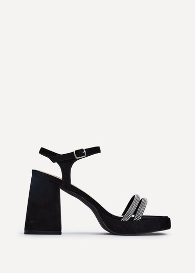 Linzi Xandra Black Faux Suede Diamante Platform Heels