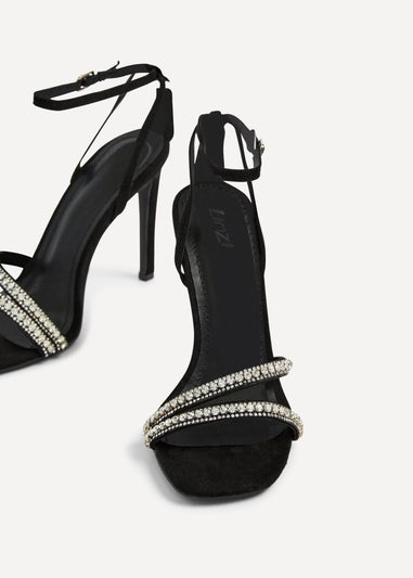 Linzi Indio Black Faux Suede Diamante Heeled Sandal