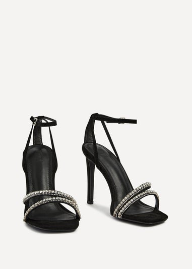Linzi Indio Black Faux Suede Diamante Heeled Sandal