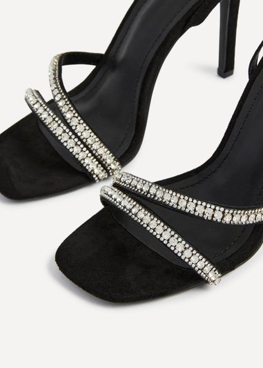 Linzi Indio Black Faux Suede Diamante Heeled Sandal