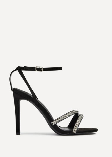 Linzi Indio Black Faux Suede Diamante Heeled Sandal