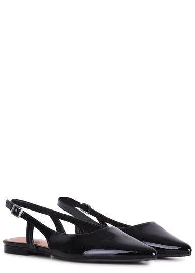 Linzi Evelyn Black Faux Patent Pointed Toe Flat Shoe