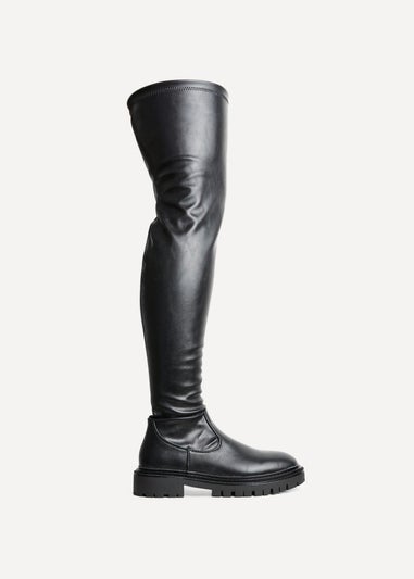 Linzi Sonny Black Stretch Faux Leather Over The Knee Long Boot