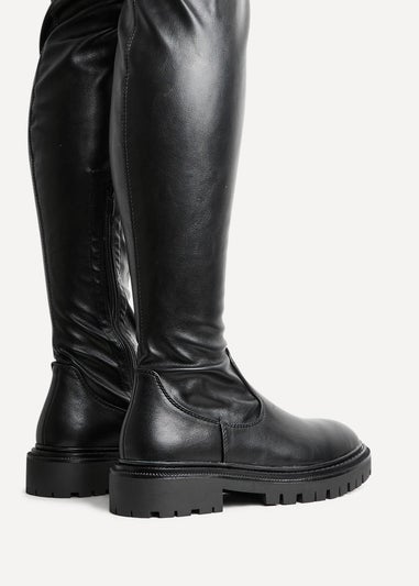 Linzi Sonny Black Stretch Faux Leather Over The Knee Long Boot