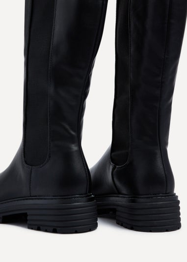 Linzi Orleans Black Faux Leather High-Leg Boot