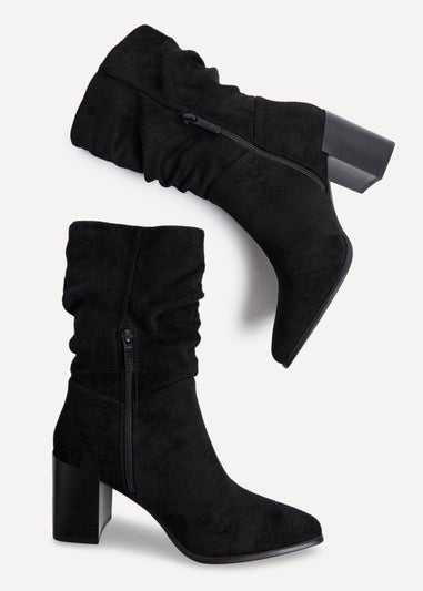 Linzi Wisteria Black Suede Western Style Ruched Boot