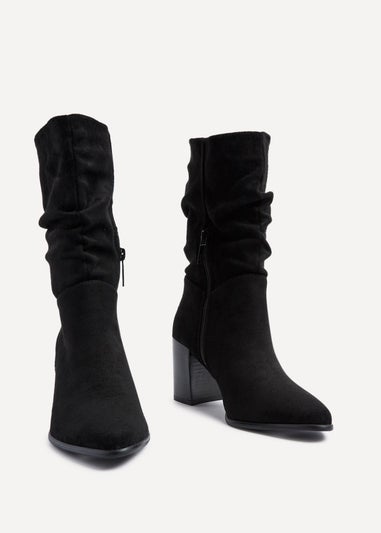 Linzi Wisteria Black Suede Western Style Ruched Boot