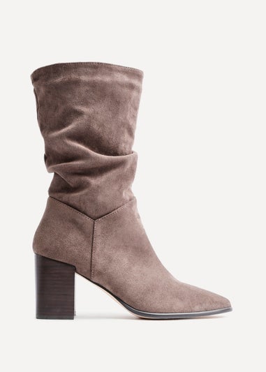 Linzi Wisteria Mocha Suede Western Style Ruched Boot