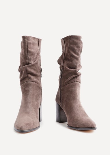 Linzi Wisteria Mocha Suede Western Style Ruched Boot