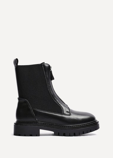 Linzi Della Black Faux Leather Zip Up Boot