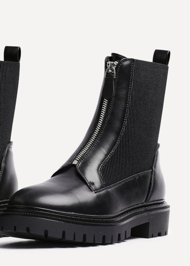 Linzi Della Black Faux Leather Zip Up Boot