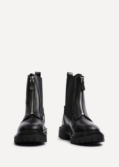 Linzi Della Black Faux Leather Zip Up Boot