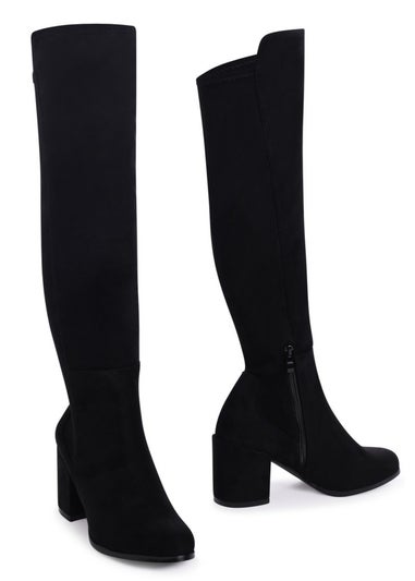 Linzi Mandy Black Suede Block Heeled Knee High Boot