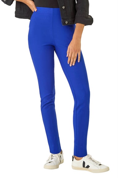 Roman Ink Blue Full Length Elastic Waist Stretch Trousers