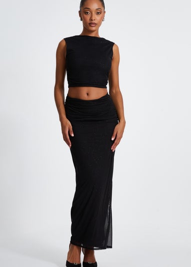 Quiz Black Glitter Mesh Midaxi Skirt