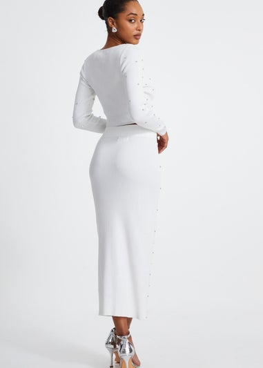 Quiz Cream Knit Diamante Midi Skirt