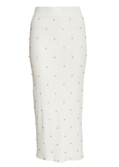 Quiz Cream Knit Diamante Midi Skirt