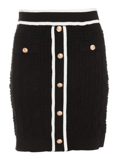 Quiz Black Knit Contrast Trim Skirt