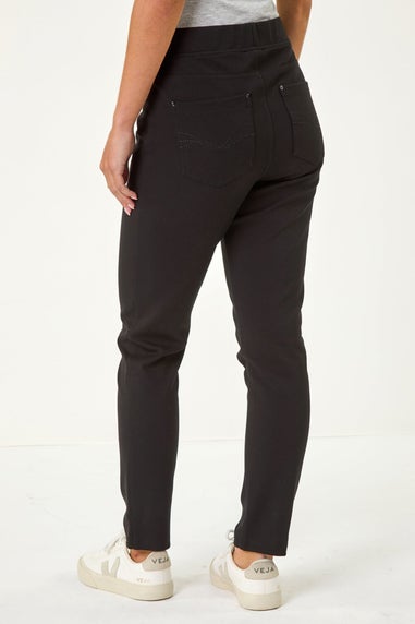 Roman Black Petite Elastic Waist Ponte Stretch Jean