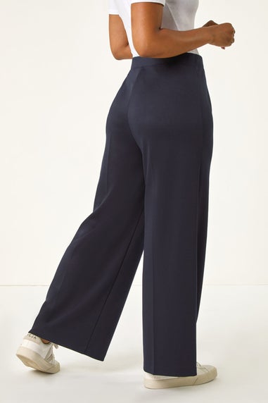 Roman Navy Petite Wide Leg Ponte Stretch Trouser