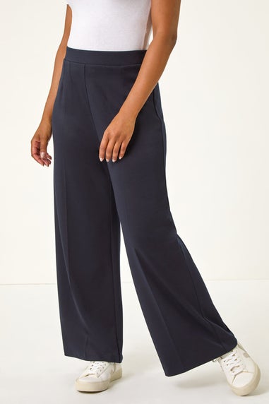 Roman Navy Petite Wide Leg Ponte Stretch Trouser