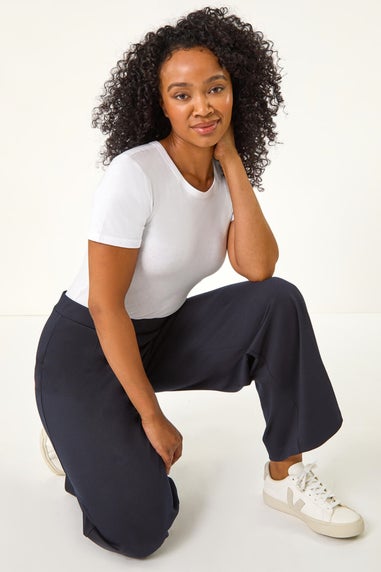 Roman Navy Petite Wide Leg Ponte Stretch Trouser