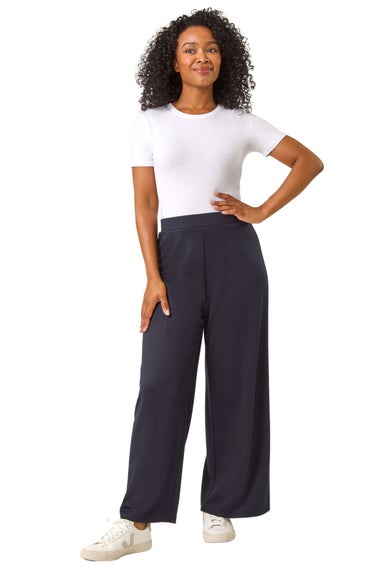 Roman Navy Petite Wide Leg Ponte Stretch Trouser