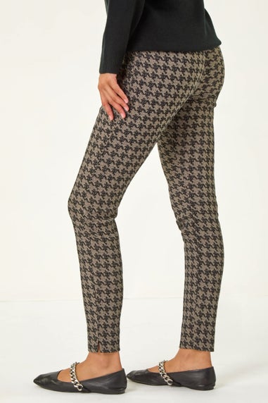 Roman Charcoal Dogtooth Print Bengaline Trousers