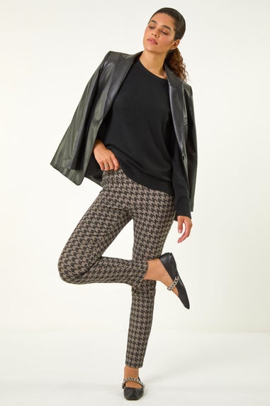 Roman Charcoal Dogtooth Print Bengaline Trousers