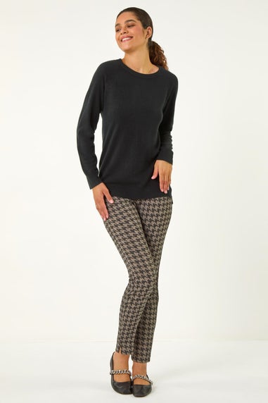 Roman Charcoal Dogtooth Print Bengaline Trousers