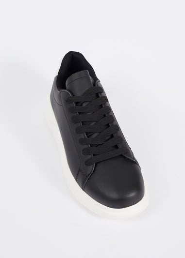 Brave Soul Black Faux Leather Chunky Sole Lace Up Trainer