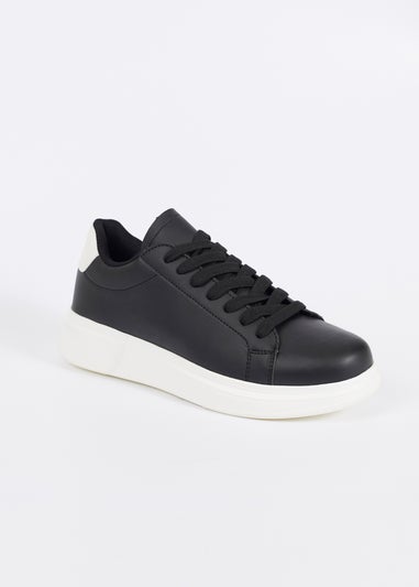 Brave Soul Black Faux Leather Chunky Sole Lace Up Trainer