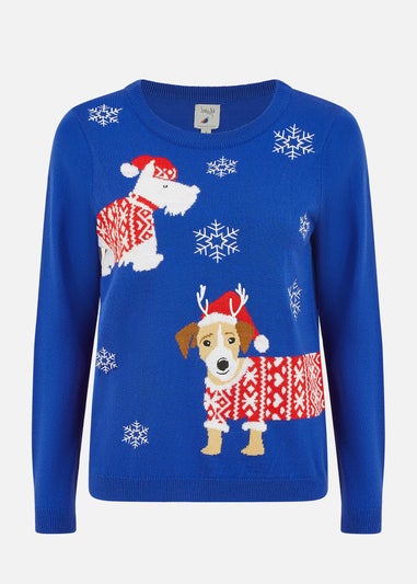 Yumi Blue Christmas Dog Knitted Jumper