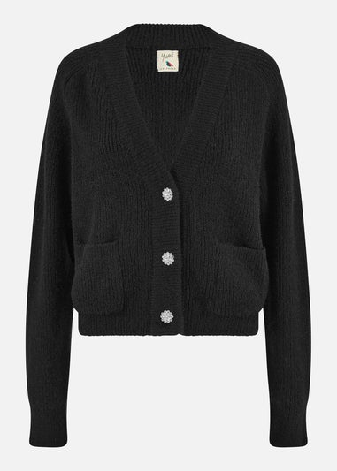 Yumi Black Daisy Button Knitted Relaxed Fit Cardigan