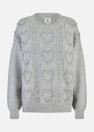 Yumi Grey Heart Knit Relaxed Jumper